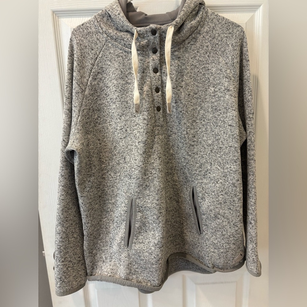 Eddie Bauer Gray Button Up Hooded Fleece Pullover‎